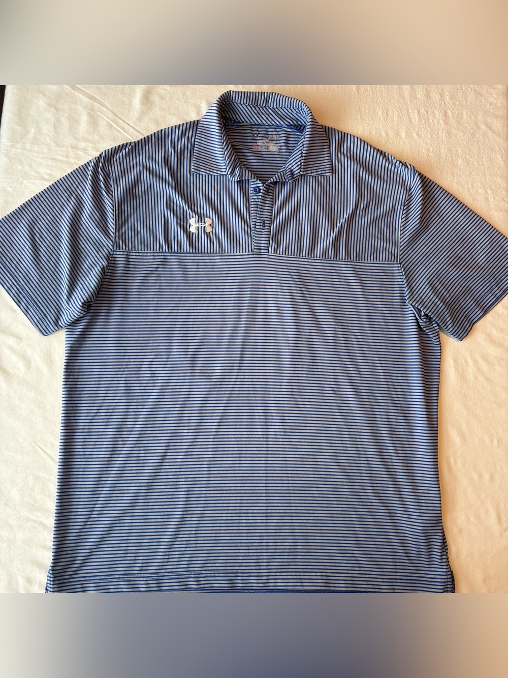 Under Armour Men’s Heat Gear Blue and Gray Striped Polo Shirt- Loose Fit